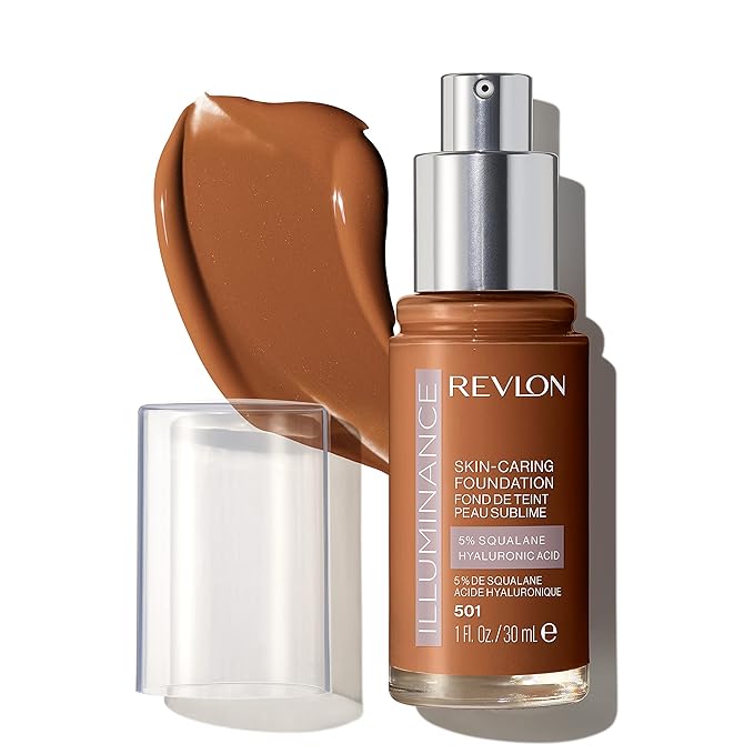 Revlon Illuminance Skin-Caring Liquid Foundation, Hyaluronic Acid, Hydrating and Nourishing Formula with Medium Coverage, 501 Toasted Caramel (Pack of 1)-Velvo Beauty