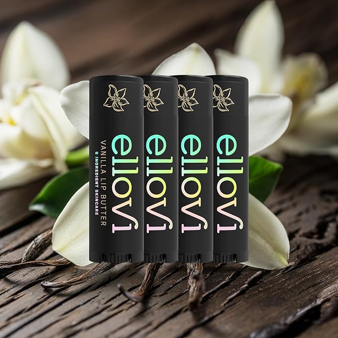 Natural Lip Butter Lip Balm - Vanilla - Pure Enough to Eat - Made With Just 6 Vegan Ingredients - 100% Natural & Organic Moisturizing Lip Care for All Day Hydration (4-Pack)-Velvo Beauty