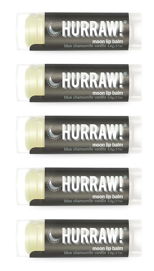 Hurraw! Moon Night Treatment (Blue Chamomile, Vanilla) Lip Balm, 5 Pack: Organic, Certified Vegan, Cruelty and Gluten Free. Non-GMO, 100% Natural Ingredients. Bee, Shea, Soy and Palm Free. Made in USA-Velvo Beauty