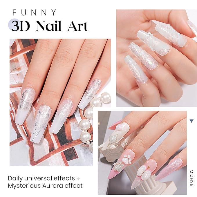 MIZHSE Solid Builder Gel, Aurora White Non-Sticky Hand Sculpting Gel for Nails, Mermaid Pearl 3D Nail Art Building Carving Modeling Hard Extension Soak Off U V LED Manicure Salon Home DIY 15g-Velvo Beauty