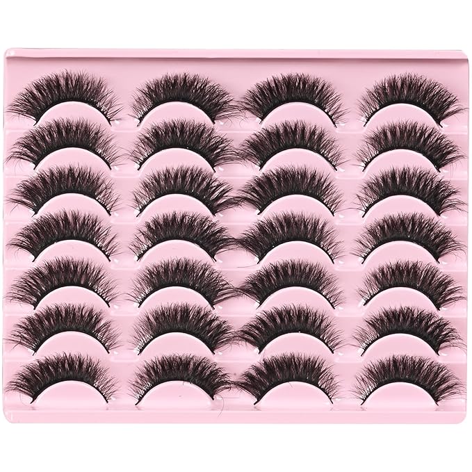 FARRED Natural Lashes Short Eyelashes Wispy False Mink Lash Pack 14 Pair Fluffy Cat Eye Strip Eyelash that Looks Like Extensions Small Fake Lashes for MUA and Beginners Daily Makeup (F14 | 8-15mm)-Velvo Beauty