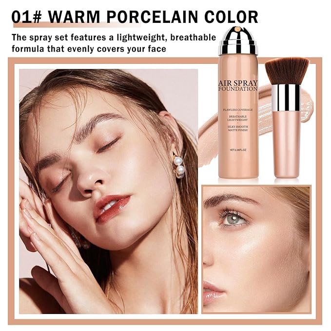Airbrush Foundation Makeup Spray Silky Lightweight Full Coverage Foundation Face Air Cushion Foundation Set with Soft Makeup Brush - Natural Color-Velvo Beauty