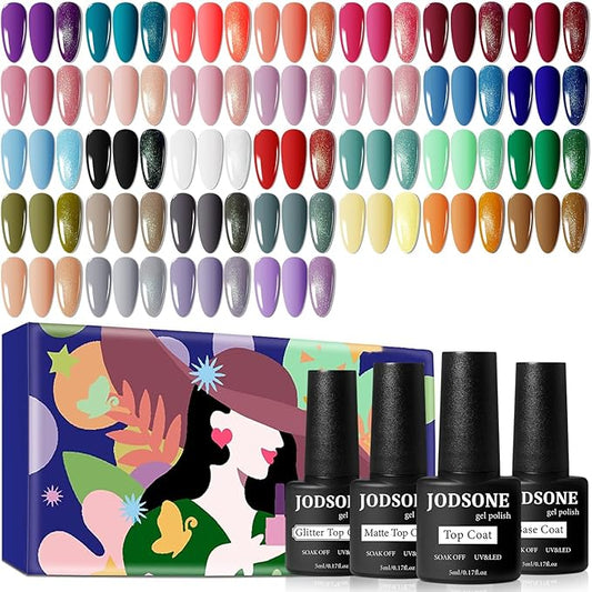 JODSONE 36 PCS Gel Nail Polish Set-32 Colors Gel Polish Kit Base Coat Glossy Matte and Glitter Top Coat Nail Polish Set Green Blue Red Pink Collection Gifts for Women-Velvo Beauty