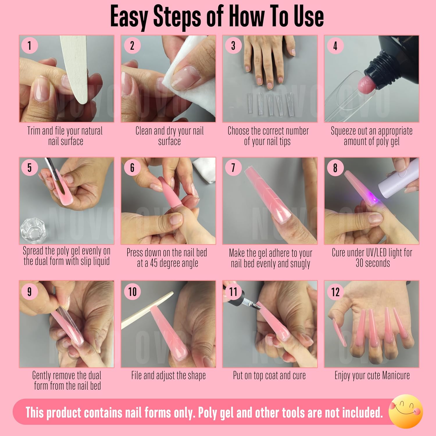 Tapered Square (Natural not Sculpted) Nail Dual Forms for Poly Gel Extension with Guiding Line Inside, XL XXL Reusable Full Cover Acrylic Builder Hard Gel Polygel Molds x 15 sizes 150 Pcs-Velvo Beauty