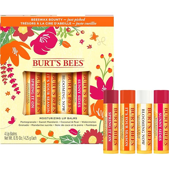 Burt's Bees Gifts, 4 Lip Balm Products, Just Picked Set - Pomegranate, Sweet Mandarin, Coconut Pear & Watermelon (4 Pack)-Velvo Beauty