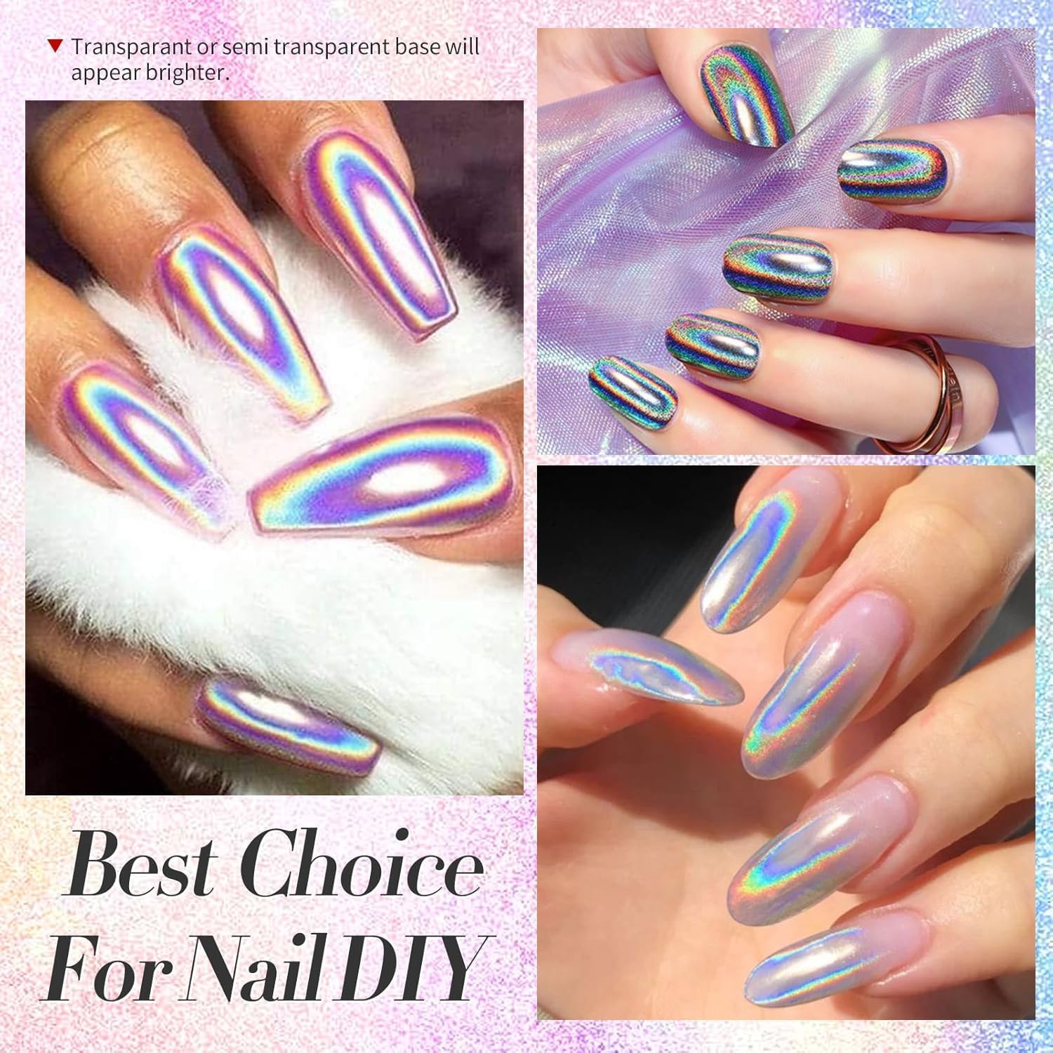 Magic Chrome Nail Powder: Iridescent Mirror Holographic Nail Powder,Metallic Pearl Effect Laser Chrome Nail Powde r for Salon Home Nai l Art DIY Design-Velvo Beauty