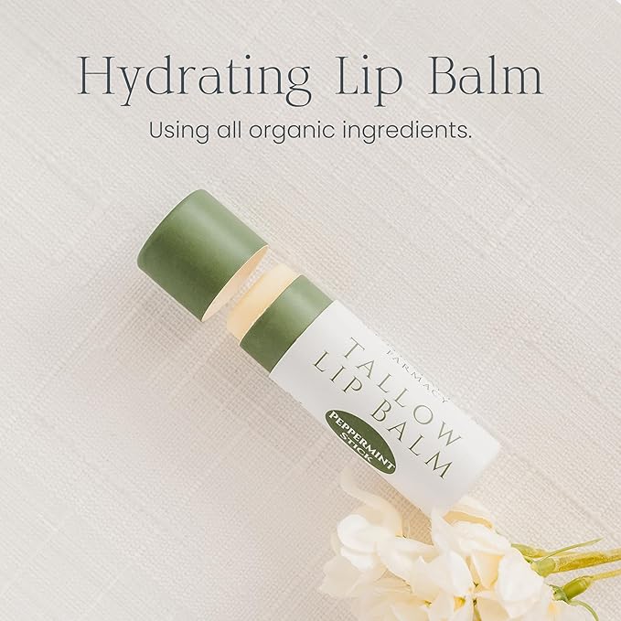 Organic Tallow Lip Balm (Peppermint) from Grass Fed Cows. Super hydrating with Tallow, Olive Oil, Honey, and Beeswax. Sustainable Cardboard Tubes & Hand Filled. Jumbo Size 0.5 oz.-Velvo Beauty