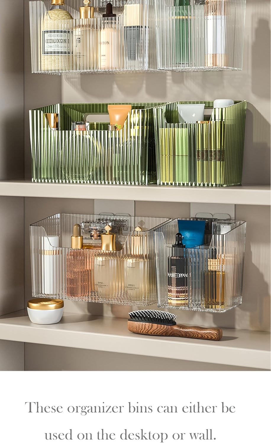 Set Of 2 Storage Organizer Bins Wall Mounted Shower Basket, Shower Caddy Stackable Clear Plastic Makeup Organizer Adhesive Hanging Bin for Bathroom, Kitchen, Cabinet, Pantry, BPA Free, Green-Velvo Beauty
