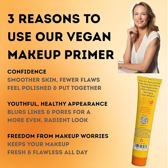 5 in 1 Primer For Face Before Makeup | 17% Vitamin C | All Day Grip | Dark Spot Corrector | Silky Matt Finish | Chemical Free | Vegan | All Skin Types | Made in America | 1fl oz-Velvo Beauty