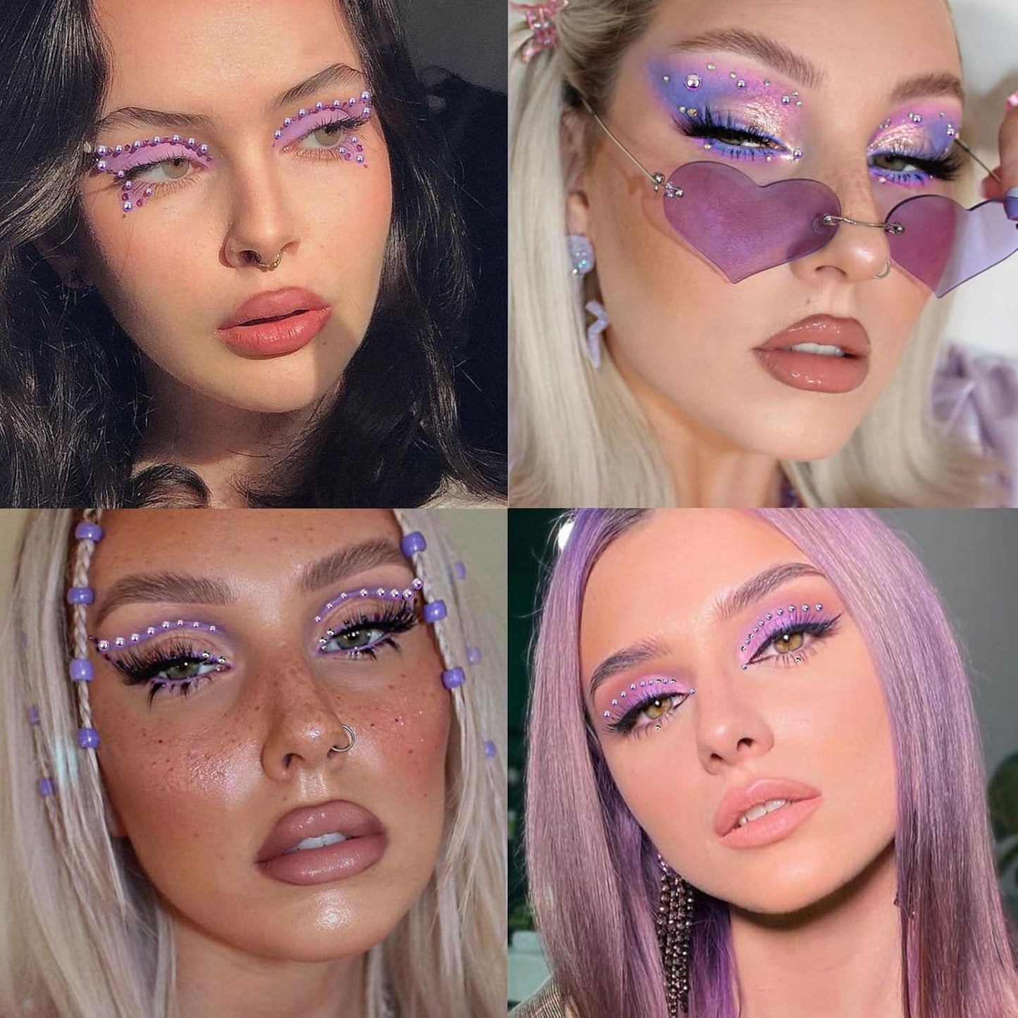 Nail Art Pearls with Rhinestones Glue Gel Flatback Pearls Nail Charms Luxurious Nails Supplies Accessories Gold Silver Gems Jewelry Pearl for Women Nails Design(Purple)-Velvo Beauty