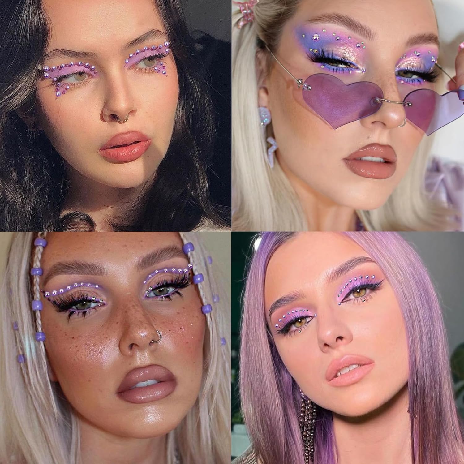 Nail Art Pearls with Rhinestones Glue Gel Flatback Pearls Nail Charms Luxurious Nails Supplies Accessories Gold Silver Gems Jewelry Pearl for Women Nails Design(Purple)-Velvo Beauty