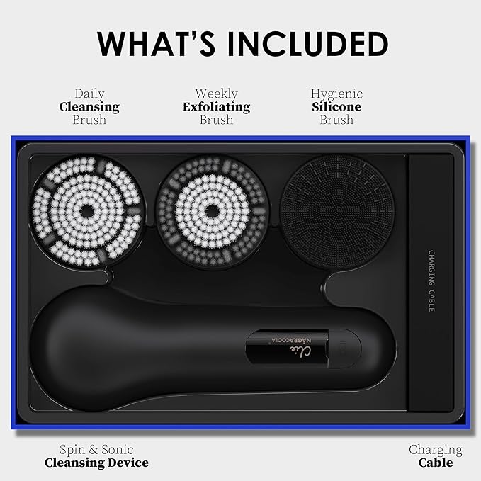 Premium Face Scrubber, Deep Pore Cleansing Brush, Waterproof & Rechargeable Face Scrub Brush for Men& Women, Electric Facial Exfoliator with 3 brushes, 3 Intensities, 2 Modes with Eye Rollor- Charcoal-Velvo Beauty