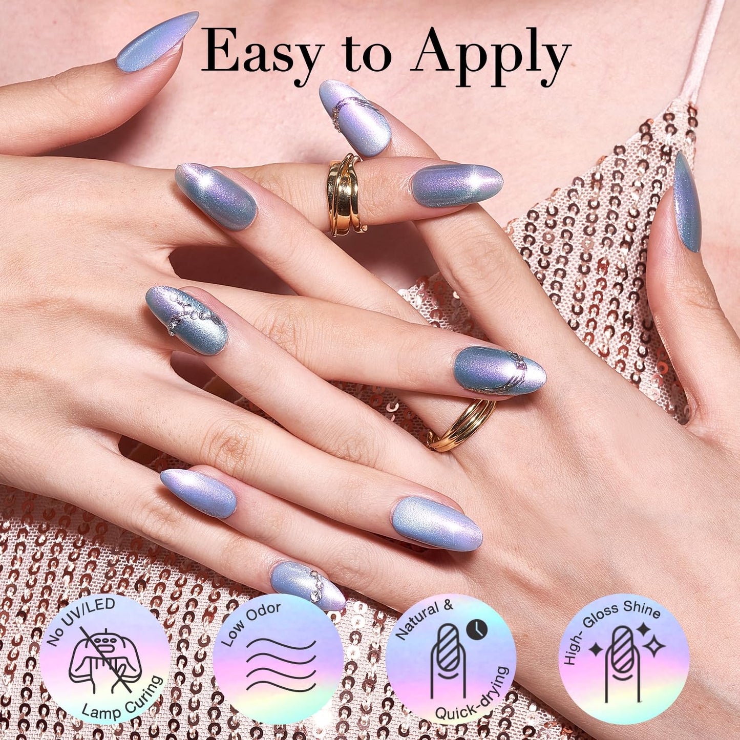 AZUREBEAUTY Magnetic Cat Eye Nail Polish Set – 2 Cat Eye & 2 Glitter Colors with Top Coat, Chrome Shimmer Gel Effect, Quick Dry Long Lasting DIY Nail Kit for Salon Home-Velvo Beauty