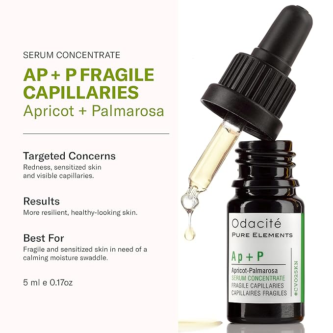 Odacité Anti Aging Serum Concentrate with Apricot and Palmarosa - For Fragile Capillaries - Ultra-Soothing Facial Serum for Fragile Skin, Redness & Healthy Looking Skin - 0.17 Fl. Oz-Velvo Beauty