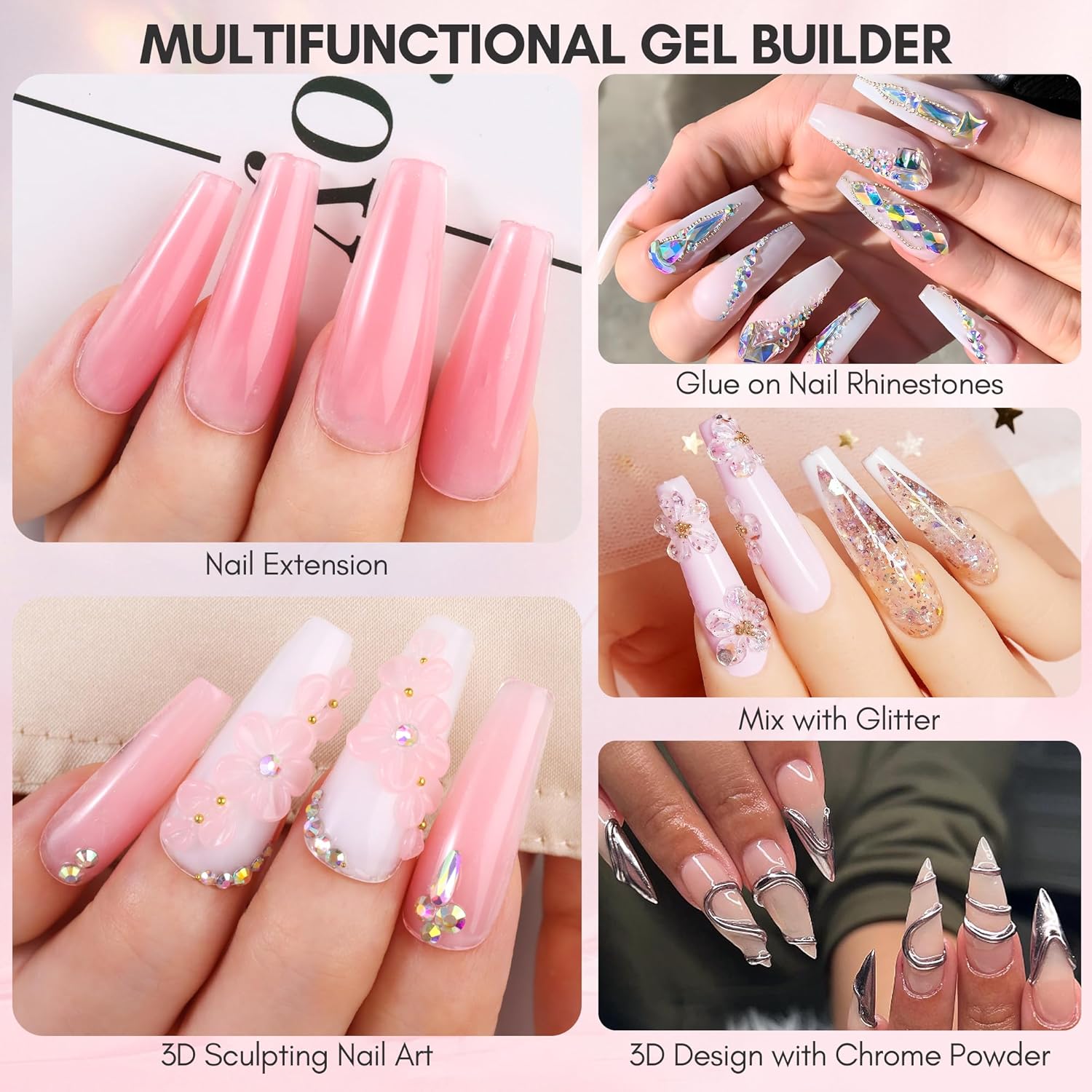 Makartt 3D Nail Gel Art: 3D Sculpting Gel Carving DIY Manicure,Solid Gels Builder for Nails Starter Kit, Clear Nude Pink 4 Colors for Extension, Molding Hard Gels with Silicone Molds Sculpture Brush-Velvo Beauty