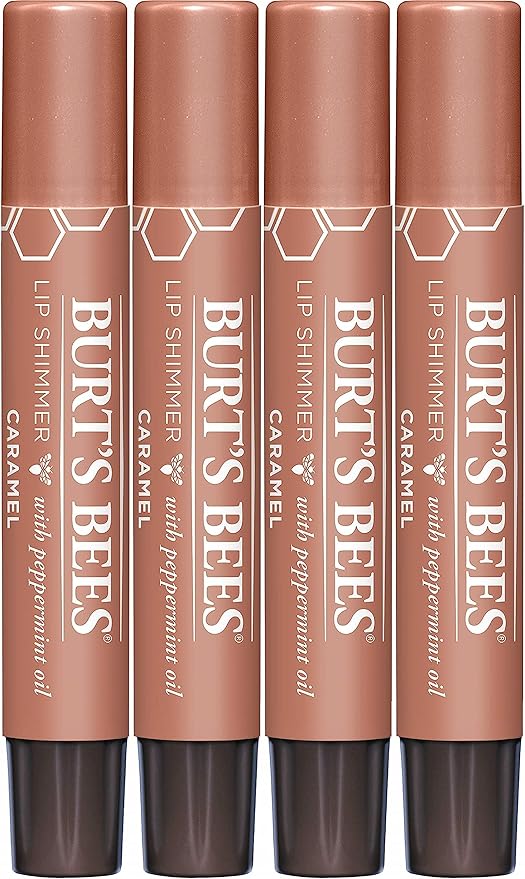 Burt's Bees Shimmer Lip Tint Set, Tinted Lip Balm Stick, Moisturizing for All Day Hydration with Natural Origin Glowy Pigmented Finish & Buildable Color, Caramel (4-Pack)-Velvo Beauty