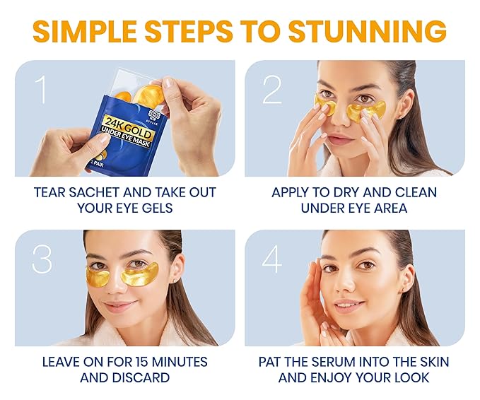 Stylia Under Eye Patches for Puffy Eyes and Dark Circles (30 Pairs) - 24k Gold Under Eye Mask with Vitamin C, Hyaluronic Acid, Pearl Extract - Eye Masks for Dark Circles and Puffiness-Velvo Beauty