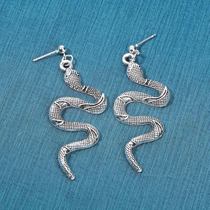 Punk Snake Earrings Silver Snake Dangle Earrings Serpent Drop Earrings Gothic Earrings Jewelry for Women and Girls-Velvo Beauty