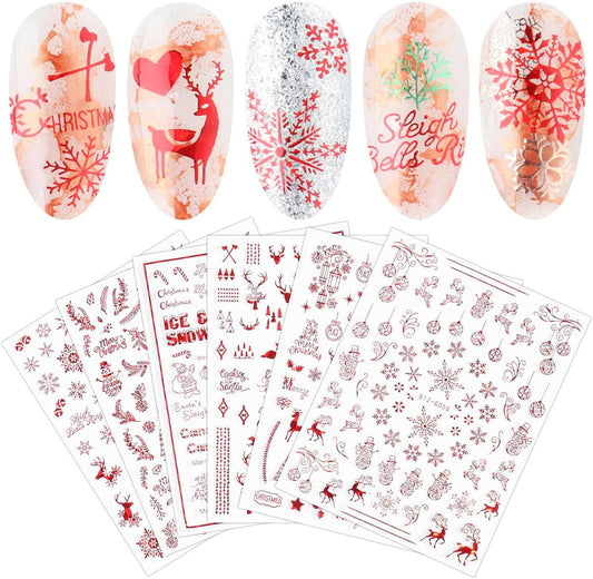 9 Sheets Christmas Nail Art Stickers Decals Self-Adhesive Pegatinas Uñas Navidad Holiday Red Xmas Snowflake Winter Nail Supplies Nail Art Design Decoration Accessories-Velvo Beauty
