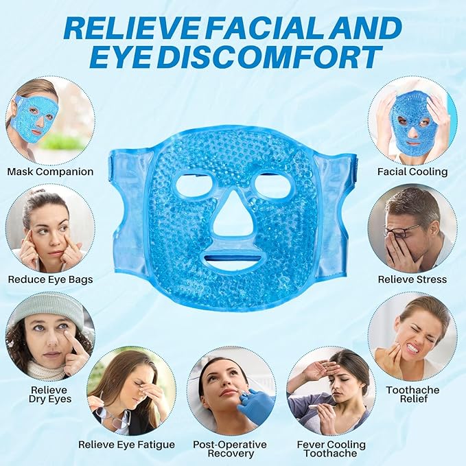 Ice Pack Cold Face Eye Masks Reduce Face Puff, Dark Circles, Reusable Cold Hot Gel Face Eye Mask, Suitable for Women Facial SPA, Ice Face Mask for Sleeping, Headaches (Blue)-Velvo Beauty