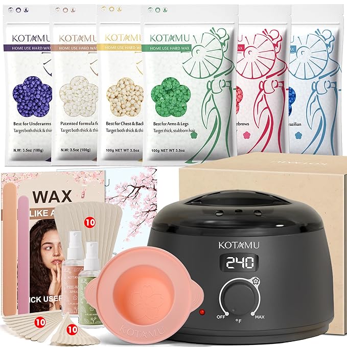 KOTAMU Waxing Kit-Professional Wax Warmer for Women& Men Hair Removal,Black Waxing Machine With Silicone Pot, Sensitive Skin Friendly Body Wax Kit Ideal for Face Bikin Brazilian Leg Home Salon-Velvo Beauty