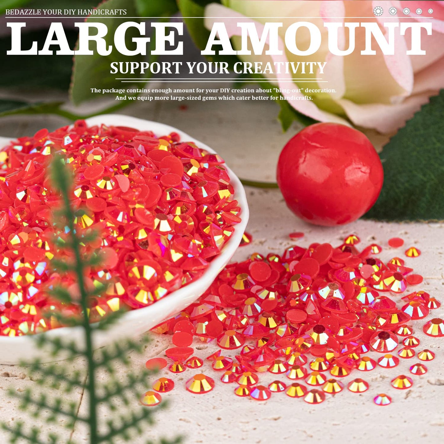 7000PCS Resin Rhinestones with Tweezers for Crafting, 2/3/4/5/6mm Flatback Jelly Rhinestones, 4 Box Red AB Non Hotfix Crystal Gems for DIY Crafts Mugs Tumblers Clothes Makeup Nail-Velvo Beauty