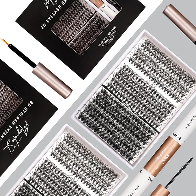 DIY Lash Extensions Kit 320pcs Individual Lashes Clusters 30D 40D 60D D Curl Eyelash Extension Kit with Applicator and Lash Bond&Seal, Lash Remover For False Eyelash Mix 11-20mm (30D+40D+60D KIT)-Velvo Beauty