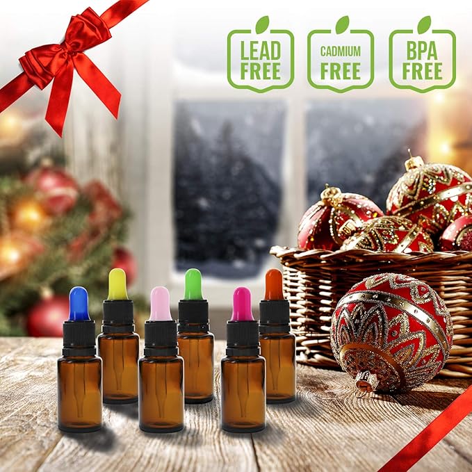 Year of Plenty Glass Eye Droppers for 10ml & 15ml Essential Oil Bottles | Set of 12 | Multicolored | Compatible with doTERRA, Young Living, Plant Therapy, Plnt Guru, Rocky Mtn, Edens Grdn-Velvo Beauty