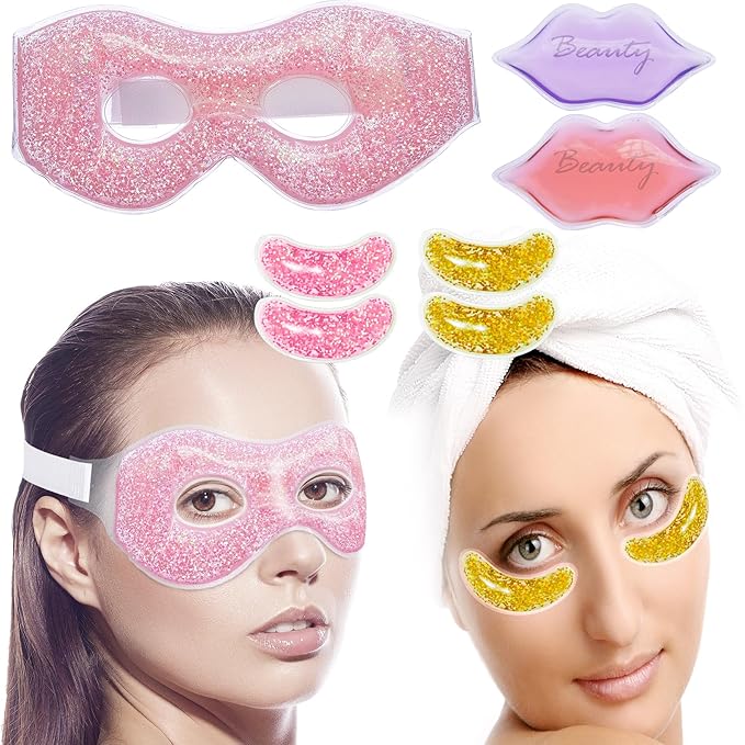 Ice Under Eye Patches Eye Mask Lip Care Gel Pads Treatment Mask Lip Mask, Cooling Eye Lip Gel Masks Cold Hot Therapy for Wrinkles Firming Swelling Cosmetic Bruising Reusable 7 Pack-Velvo Beauty