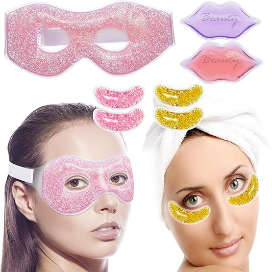 Ice Under Eye Patches Eye Mask Lip Care Gel Pads Treatment Mask Lip Mask, Cooling Eye Lip Gel Masks Cold Hot Therapy for Wrinkles Firming Swelling Cosmetic Bruising Reusable 7 Pack-Velvo Beauty
