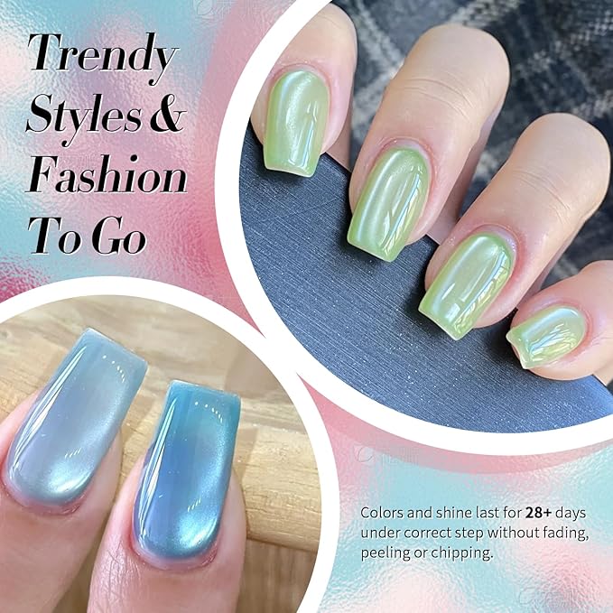 BORN PRETTY Magnetic Gel Nail Polish Pastel Water Light Cat Magnetic Eye Gel Jelly Glass Crystal Magnetic Gel Polish Glitter Shimmer Auroras Magnetic Gel Nail Art Manicure Kit 6PCS-Velvo Beauty