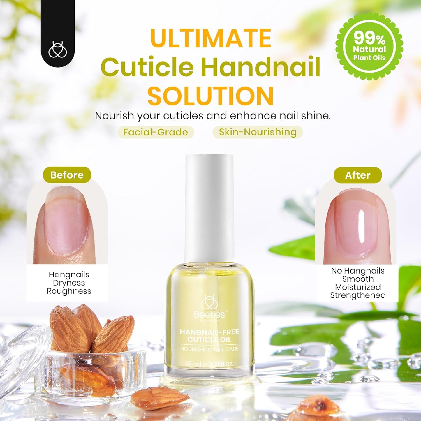 Beetles Cuticle Oil for Nail 15ml Almond Fragrance Care with Jojoba Oil & Vitamin E Nail Growth and Repairs Cuticles, Natural Sweet Almond Nourish Skin Salon Gifts for Women-Velvo Beauty