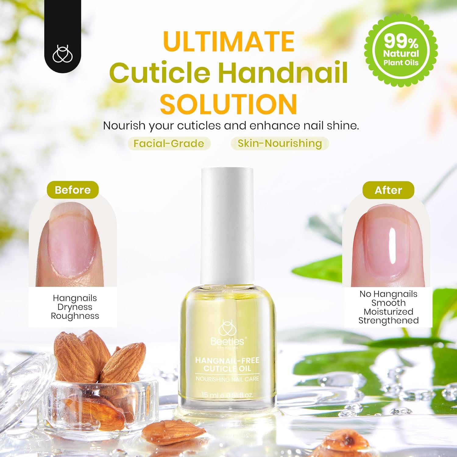 Beetles Cuticle Oil for Nail 15ml Almond Fragrance Care with Jojoba Oil & Vitamin E Nail Growth and Repairs Cuticles, Natural Sweet Almond Nourish Skin Salon Gifts for Women-Velvo Beauty