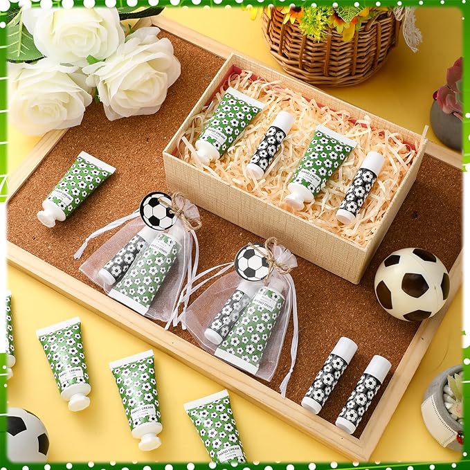 36 Sets Soccer Lip Balm Hand Cream Set soccer Party Favors, Include 36 Lip Balm 36 Moisturizing Hand Cream 36 Bags 36 Cards and Ropes for Soccer Accessories Gifts-Velvo Beauty