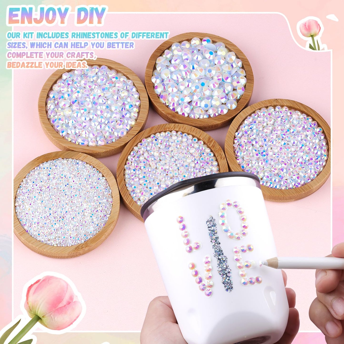 30000Pcs Resin White AB Rhinestones for Bedazzling Crafting with b7000 Jewelry Glue, Bulk Flatback Gems Bedazzler Kit for Crafts Clothes Shoes Fabric Nail Diamond Art, Assorted Size 2/3/4/5/6mm-Velvo Beauty