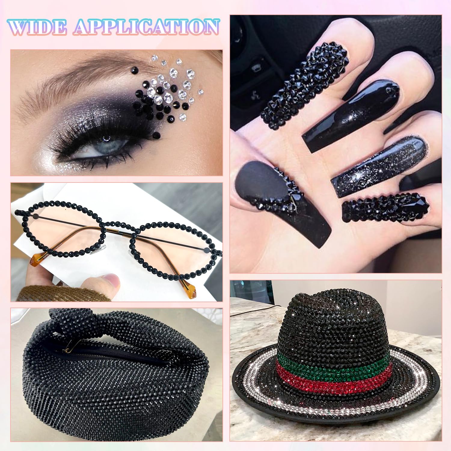 30000Pcs Resin Black Rhinestones for Bedazzling Crafting with b7000 Jewelry Glue, Bulk Flatback Gems Bedazzler Kit for Crafts Clothes Shoes Fabric Nail Diamond Art, Assorted Size 2/3/4/5/6mm-Velvo Beauty