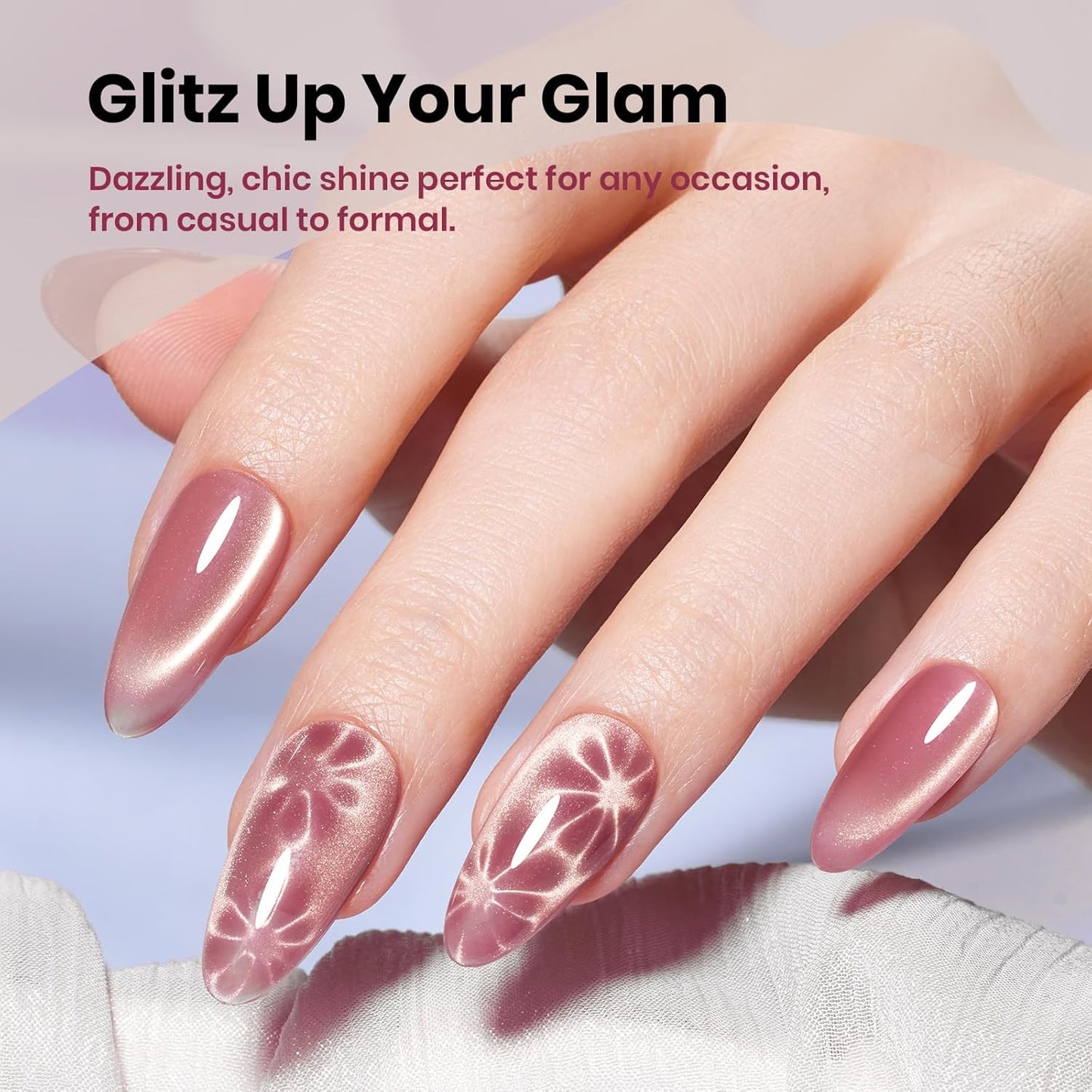 Beetles Pink Cat Eye Gel Nail Polish - 15ML Peach Pink Glass Cat Eye with Gold Powder Magnetic Glitter Gel Polish Soak Off UV Salon DIY French Nail Art Sunlit Champagne Collection Gift for Women-Velvo Beauty