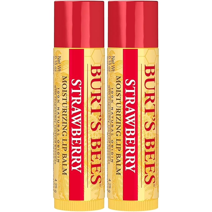 Burt's Bees Lip Balm Mothers Day Gifts for Mom - Strawberry, Lip Moisturizer With Responsibly Sourced Beeswax, Tint-Free, Natural Origin Conditioning Lip Treatment, 2 Tubes, 0.15 oz.-Velvo Beauty