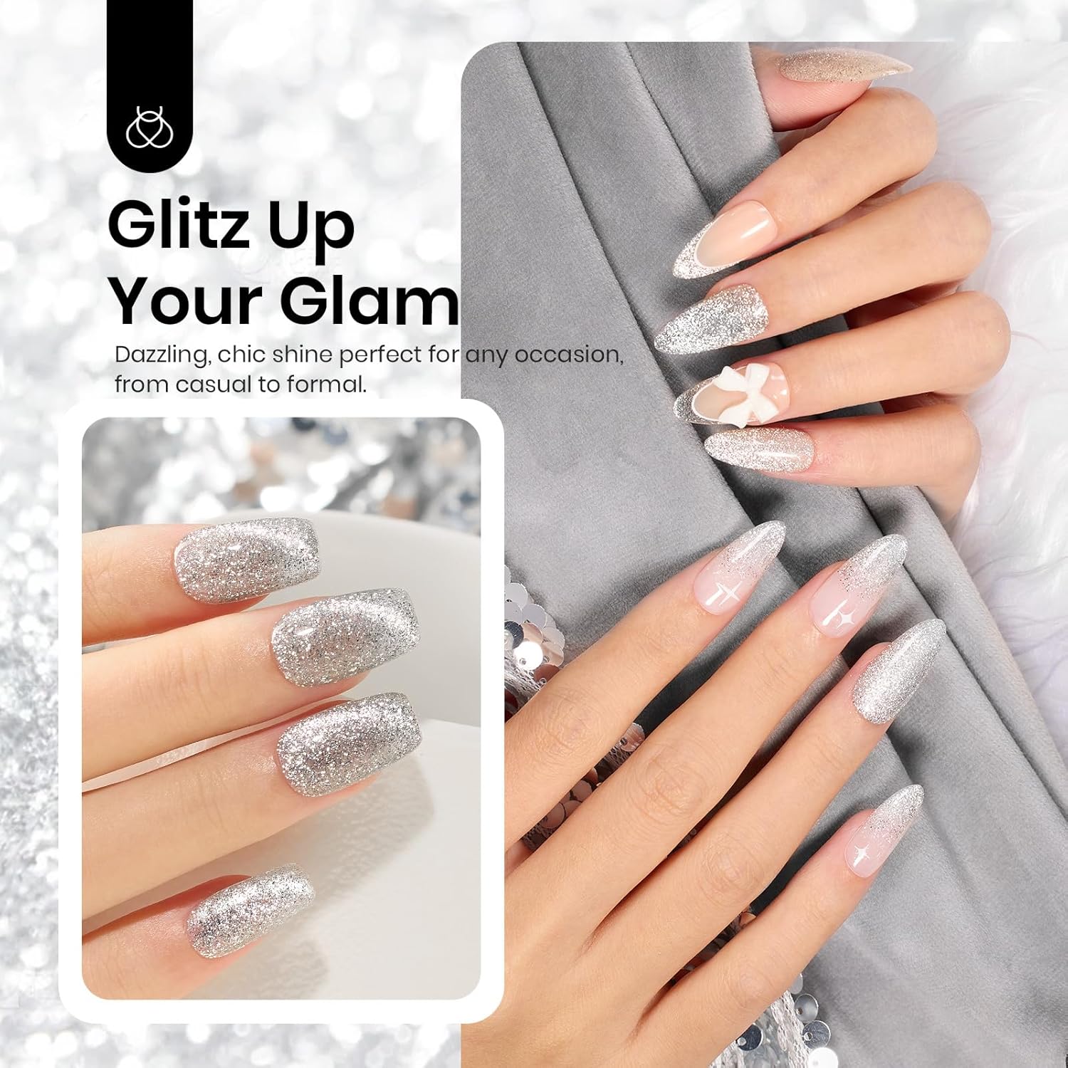 Beetles Sliver Cat Eye Gel Nail Polish - 15ML Glitter Cat Eye Magnetic Holographic Fall Gel Polish Soak Off UV Salon DIY French Nail Art Gift for Women-Velvo Beauty