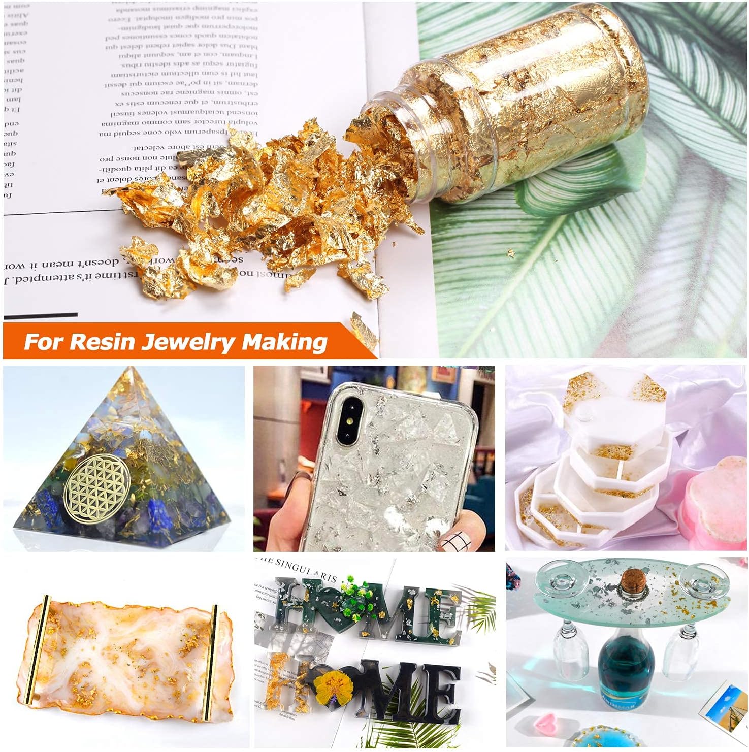 Gilding Flakes Set,Gold Foil Flakes for Resin,3 Bottles Metallic Foil Flakes for Resin Jewelry Making,Nails,Painting Art,Crafts and Slime(Gold, Silver, Copper Colors)-Velvo Beauty