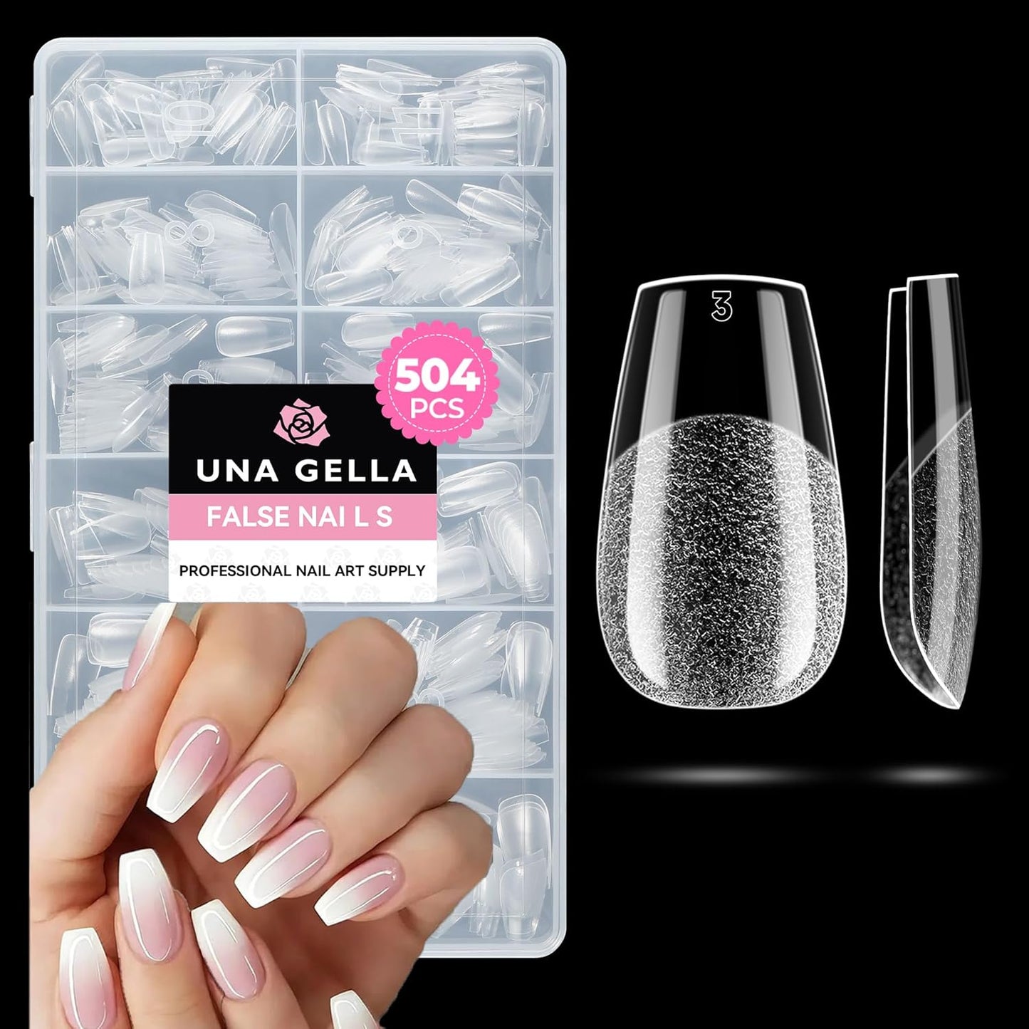 UNA GELLA Short Coffin Nails Tips, 504pcs No c Curve short Coffin Gel Press On Nails Pre Etched For Women Acrylic Nail Extension Full Cover Home Salon 12 Sizes-Velvo Beauty