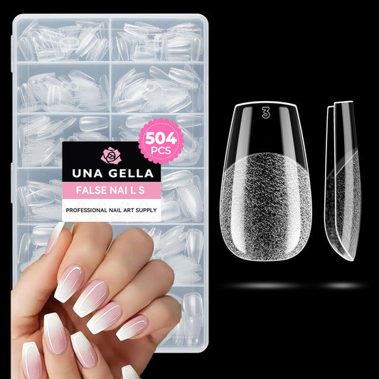 UNA GELLA Short Coffin Nails Tips, 504pcs No c Curve short Coffin Gel Press On Nails Pre Etched For Women Acrylic Nail Extension Full Cover Home Salon 12 Sizes-Velvo Beauty