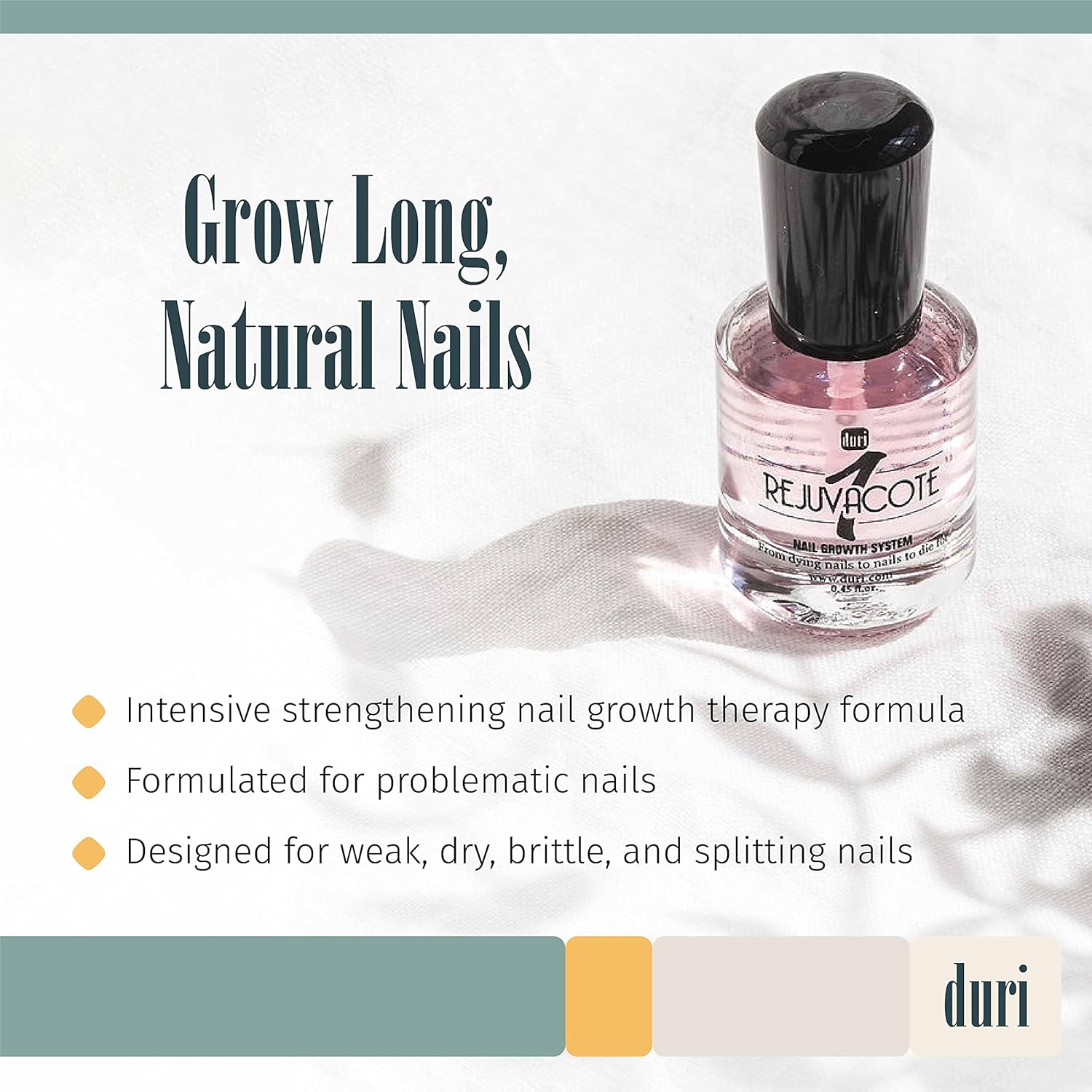 duri Rejuvacote 1 Nail Growth System - Original Maximum Strength Formula - Nail Strengthener and Nail Growth - Base and Top Coat - Pack of 2-0.45 fl. oz.-Velvo Beauty