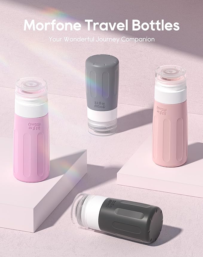 Morfone 16 Pack Silicone Travel Bottles Set for Toiletries TSA Approved Travel Containers Leakproof Squeezable Refillable Accessories 2oz 3oz for Shampoo Conditioner Lotion Liquids (Black Pink)-Velvo Beauty