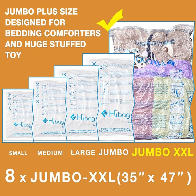 XXL Jumbo 47''X35'' Vacuum Storage Space Saver Bags Extra Large for Blanket, Bedding, Comforters (8 Pack)-Velvo Beauty