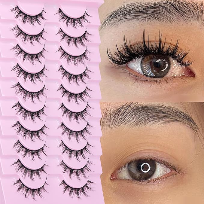 FANXITON Manga Lashes Wispy Natural Look Faux Eyelashes 10 Pairs Asian 3D False Eyelashes 14 mm Cat Eye Lashes Pack-Velvo Beauty