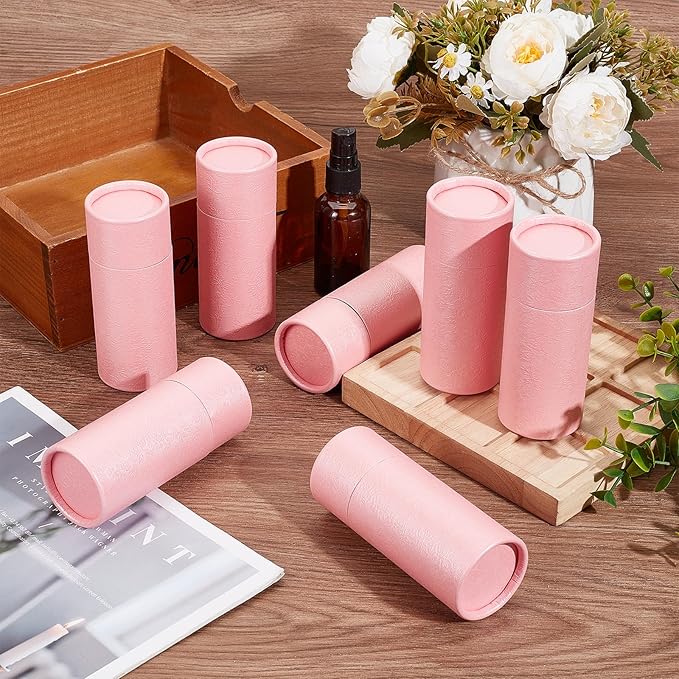 NICENEEDED 10 Pcs 30ml Empty Kraft Paper Jar Tube, Pink Round Paper Cardboard Containers With Lid, Essential Oil Bottle Packaging Case Gift Paper Tube for Pencils Tea Caddy Coffee Cosmetic Crafts-Velvo Beauty