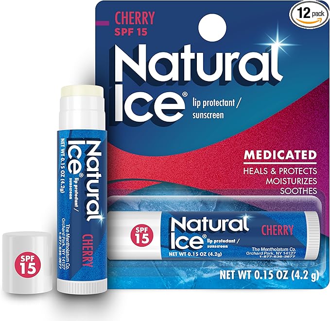 Natural Ice Cherry - SPF 15 lip balm, Cherry Flavor, 0.15 Ounce (Pack of 12)-Velvo Beauty