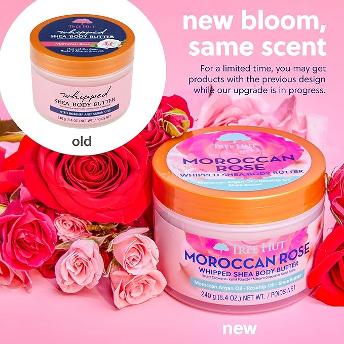 Tree Hut Moroccan Rose Whipped Shea Body Butter, 8.4oz, Lightweight, Long-lasting, Hydrating Moisturizer with Natural Shea Butter for Nourishing Essential Body Care-Velvo Beauty