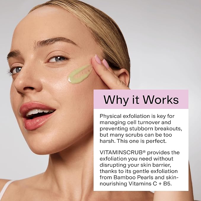 CLEARSTEM - VITAMINSCRUB - Antioxidant-Infused Scrub Cleanser - Exfoliating Face Wash + Body Scrub - Vitamin C, Hemp, Bamboo - Skin Care Products - Gluten Free, Cruelty Free - 6 fl oz / 177ml-Velvo Beauty